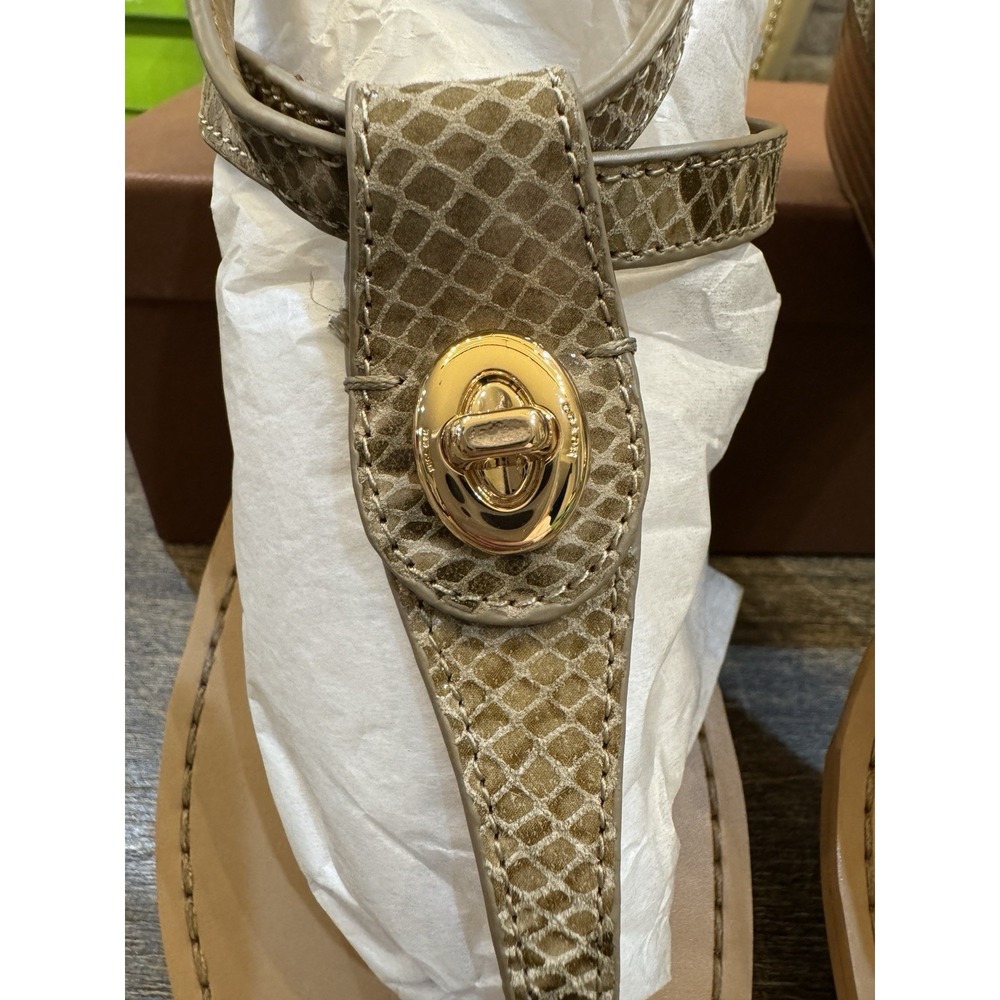 COACH Ingrid Natural Snake Print Leather Thong Wedge Sandals‎ Women's Size 8.5 - Picture 5 of 12